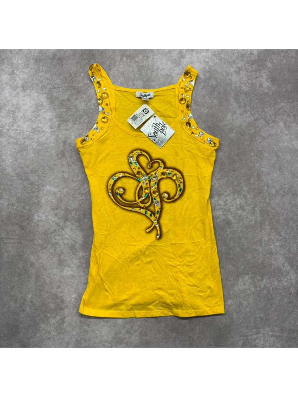 Vintage Y2K Southpole Yellow Gem Beaded Tank Top Small NWT